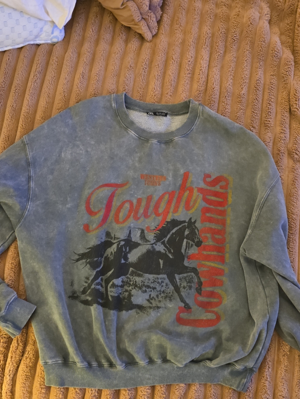 Zara Washed Grey Crewneck Sweatshirt with Red Graphic